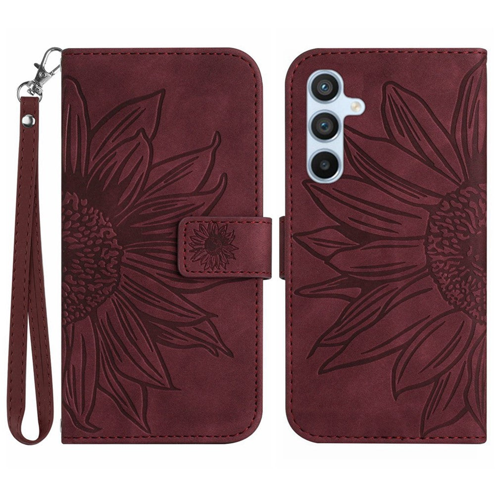 Galaxy A26 5G Wallet-Hülle – Sonnenblume aufgedruckt, mit Ständer & Riemen