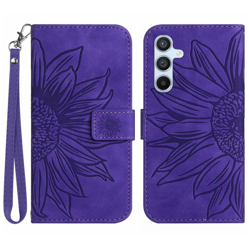 Galaxy A26 5G Wallet-Hülle – Sonnenblume aufgedruckt, mit Ständer & Riemen