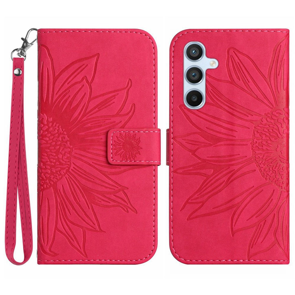 Galaxy A26 5G Wallet-Hülle – Sonnenblume aufgedruckt, mit Ständer & Riemen