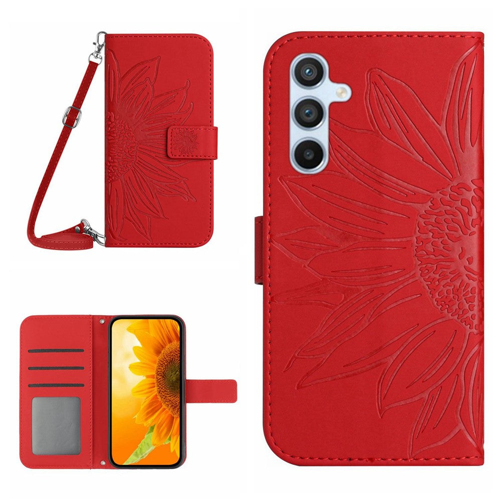 Galaxy A56 5G / M56 5G Wallet-Hülle – Sonnenblume aufgedruckt, mit Ständer & Riemen