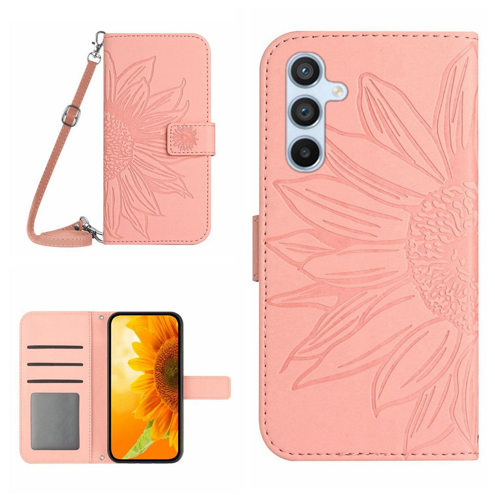 Galaxy A56 5G / M56 5G Wallet-Hülle – Sonnenblume aufgedruckt, mit Ständer & Riemen
