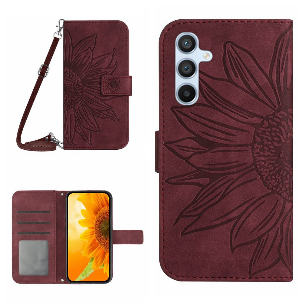 Galaxy A56 5G / M56 5G Wallet-Hülle – Sonnenblume aufgedruckt, mit Ständer & Riemen