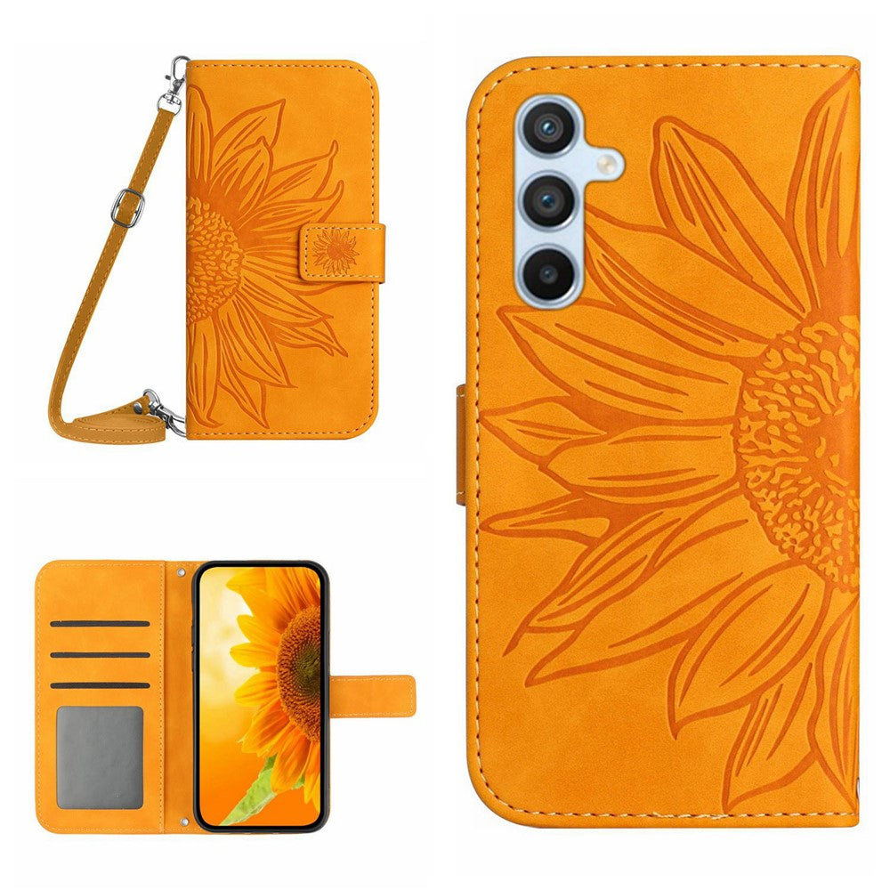 Galaxy A56 5G / M56 5G Wallet-Hülle – Sonnenblume aufgedruckt, mit Ständer & Riemen