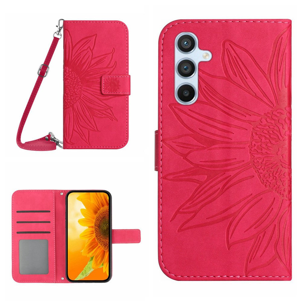 Galaxy A56 5G / M56 5G Wallet-Hülle – Sonnenblume aufgedruckt, mit Ständer & Riemen