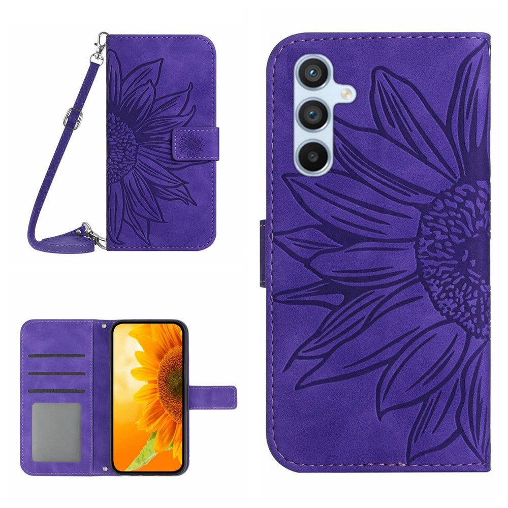 Galaxy A56 5G / M56 5G Wallet-Hülle – Sonnenblume aufgedruckt, mit Ständer & Riemen