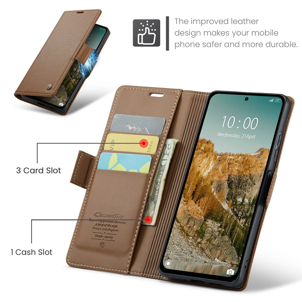 CASEME For Xiaomi Redmi Note 14 5G Leather Case  023 RFID Blocking 3 Card Slot Mobile Cover