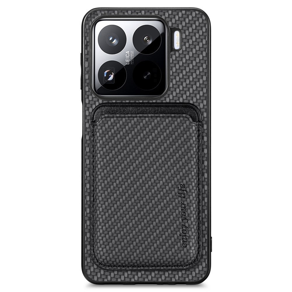 For Xiaomi 15 Case Carbon Fiber Leather Back Cover with Detachable Card Bag