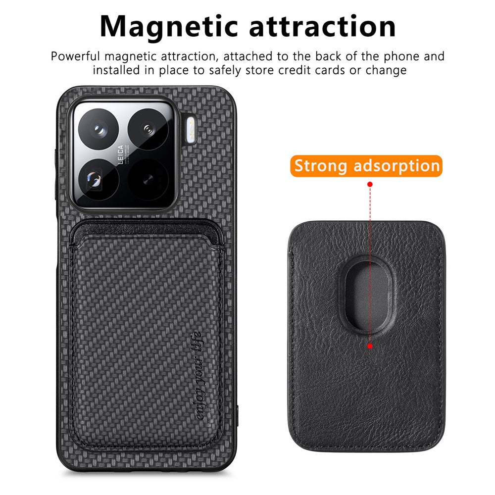 For Xiaomi 15 Case Carbon Fiber Leather Back Cover with Detachable Card Bag