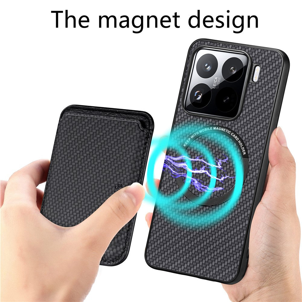 For Xiaomi 15 Case Carbon Fiber Leather Back Cover with Detachable Card Bag