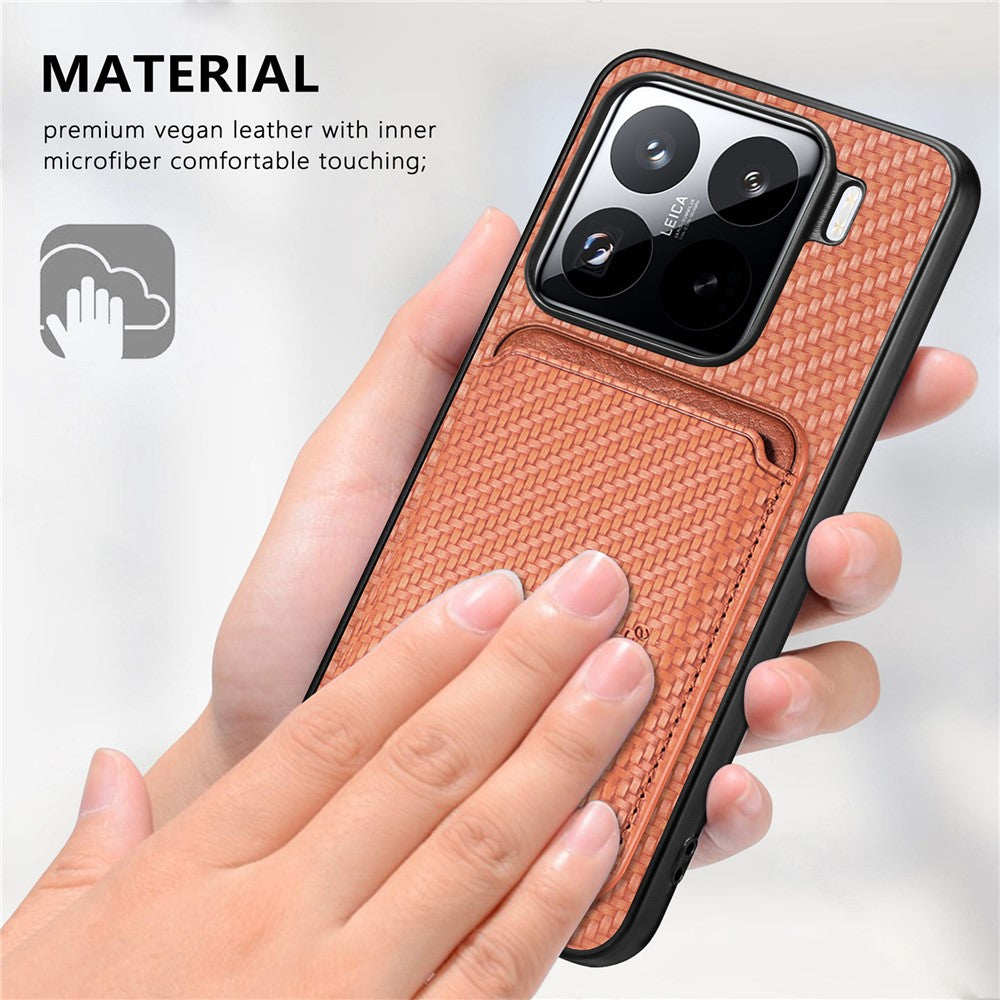 For Xiaomi 15 Case Carbon Fiber Leather Back Cover with Detachable Card Bag