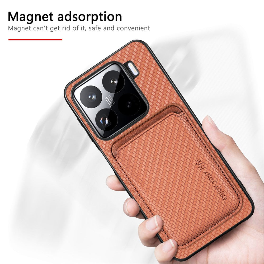 For Xiaomi 15 Case Carbon Fiber Leather Back Cover with Detachable Card Bag