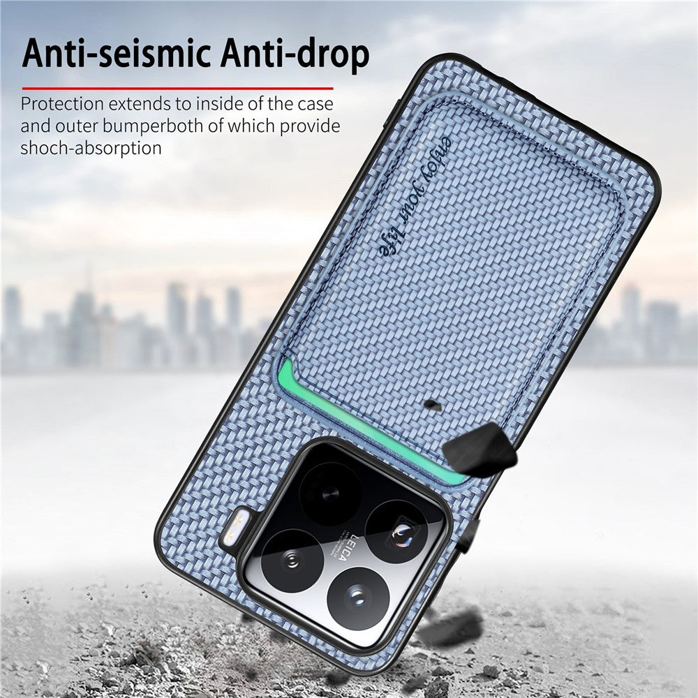 For Xiaomi 15 Case Carbon Fiber Leather Back Cover with Detachable Card Bag
