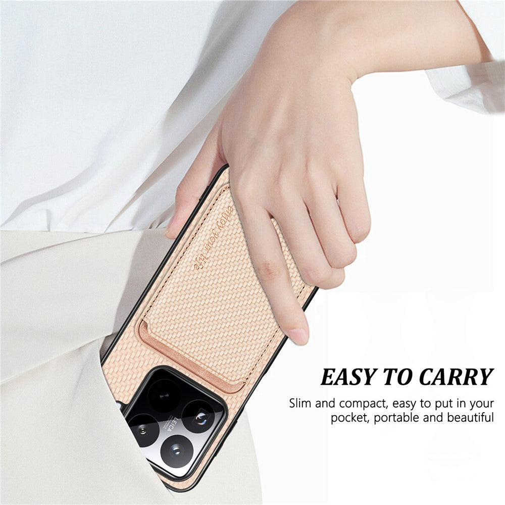 For Xiaomi 15 Case Carbon Fiber Leather Back Cover with Detachable Card Bag
