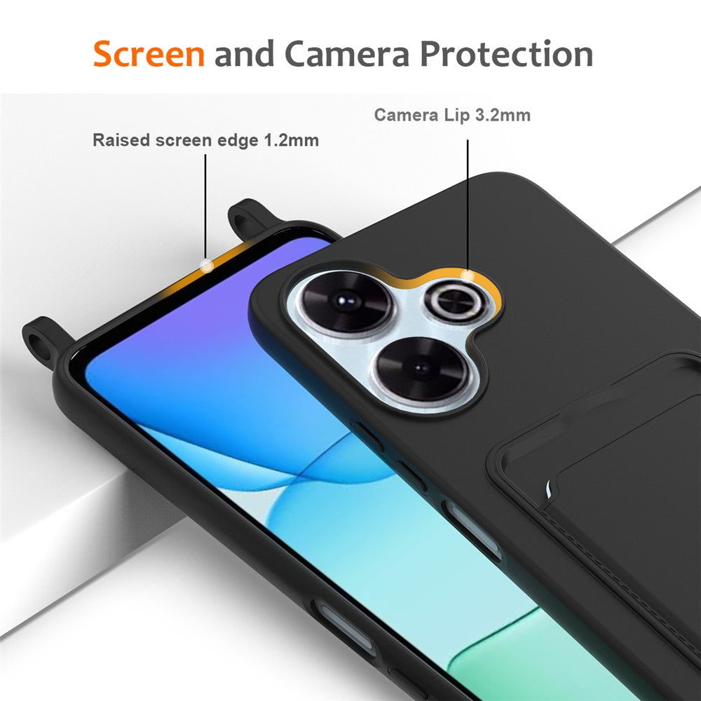 Liquid Silicone Case For Xiaomi Redmi 13 4G / 5G / 13R 5G / Note 13R 5G / Poco M6 4G / M6 Plus 5G Card Holder Back Phone Cover with Lanyard