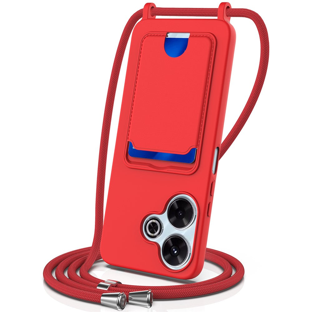 Liquid Silicone Case For Xiaomi Redmi 13 4G / 5G / 13R 5G / Note 13R 5G / Poco M6 4G / M6 Plus 5G Card Holder Back Phone Cover with Lanyard