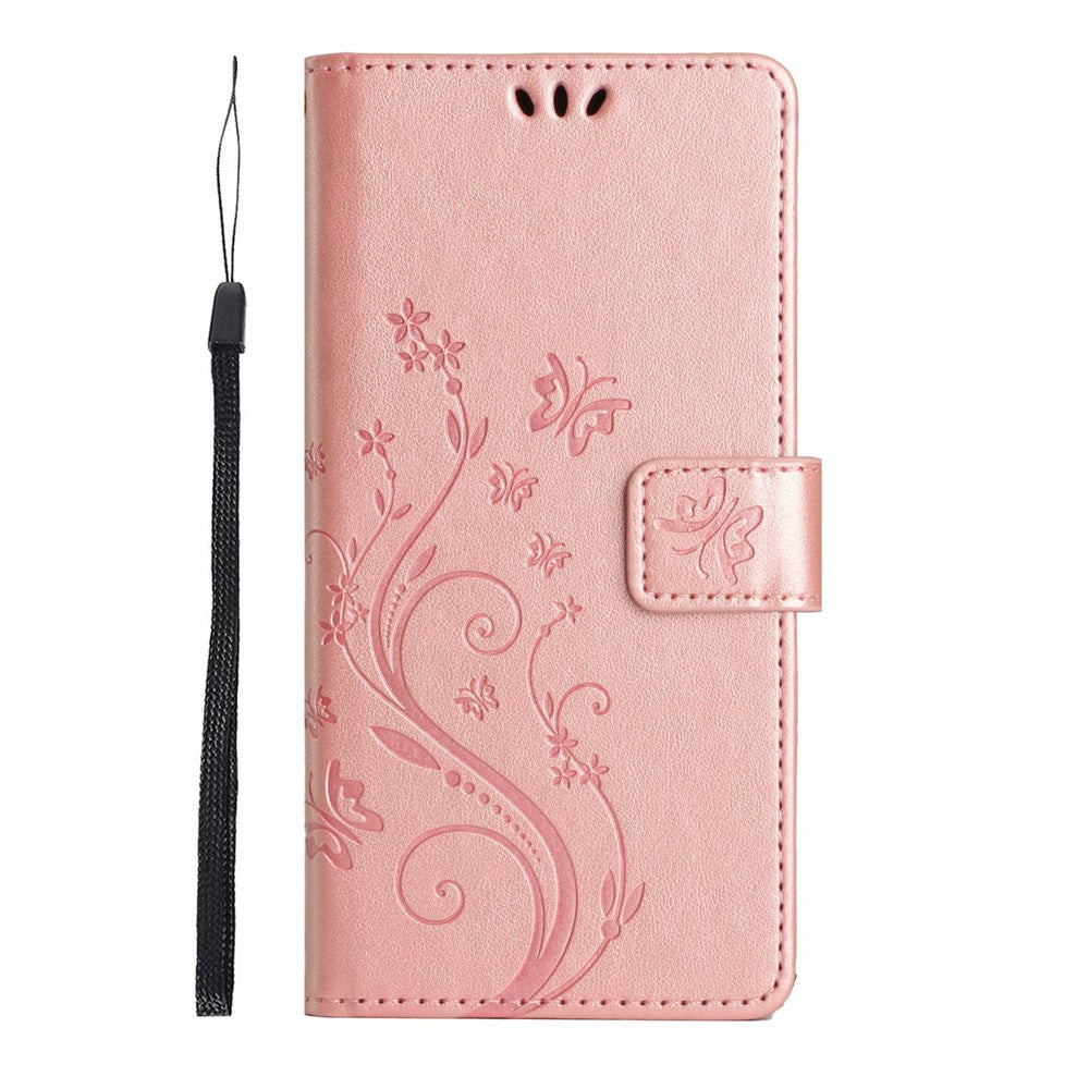 For Honor Magic7 Pro 5G Leather Wallet Case Butterfly Flower Imprinted Phone Cover with Strap