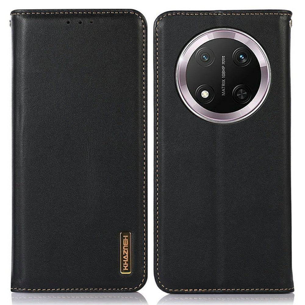 KHAZNEH For Honor Magic7 Lite 5G / X9c 5G / X60 Pro 5G Case Genuine Cow Leather Wallet Phone Cover Nappa Texture