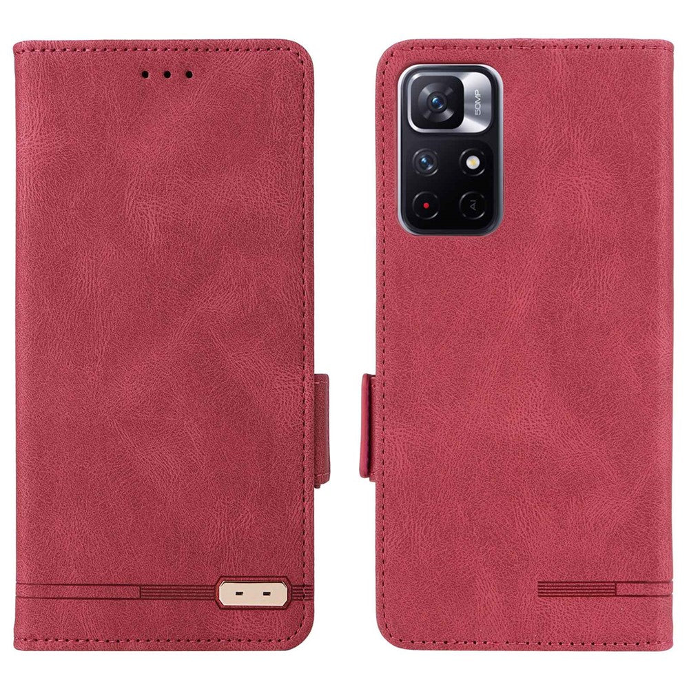 Hardware Decor Phone Case for Xiaomi Poco M4 Pro 5G / Redmi 10 4G (2021) / Note 11S 5G, Dual Magnetic Clasp PU Leather Wallet Foldable Stand Phone Cover