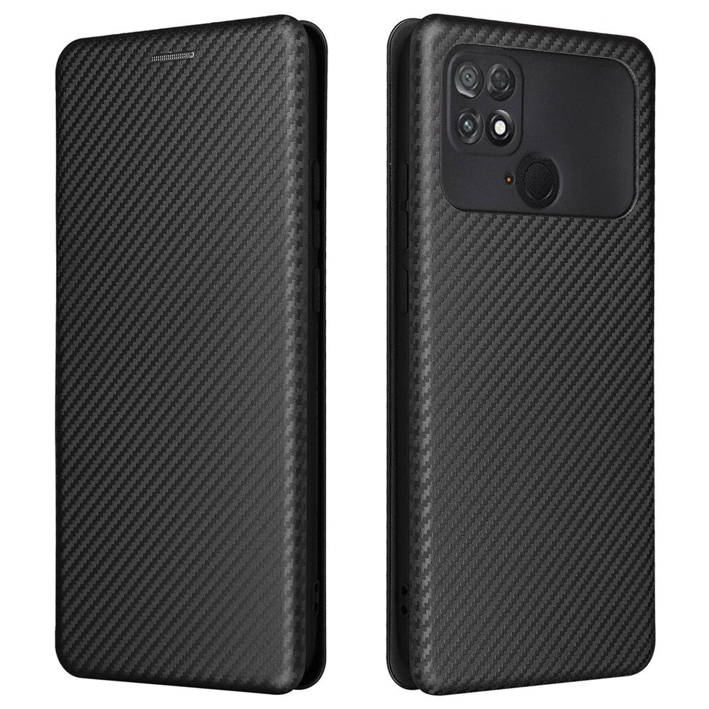 For Xiaomi Poco C40 4G Anti-scratch Carbon Fiber Texture Smartphone Case PU Leather Magnetic Auto-absorbed Stand Card Holder Phone Shell