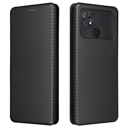 Xiaomi Poco C40 Handyhülle – 4G Anti-Kratz-Smartphone- mit Karbonfaser-Textur, PU-Leder, magnetisch, automatisch absorbierter Ständer, Kartenhalter
