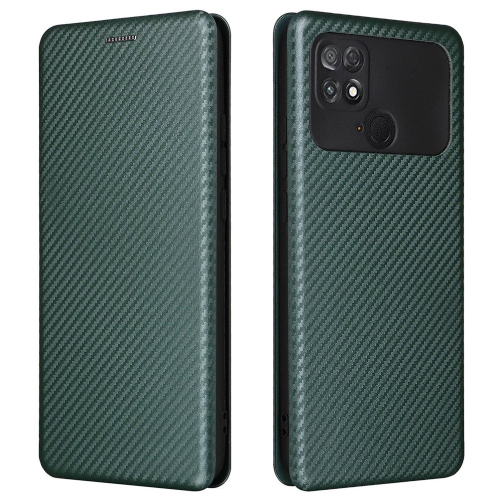 For Xiaomi Poco C40 4G Anti-scratch Carbon Fiber Texture Smartphone Case PU Leather Magnetic Auto-absorbed Stand Card Holder Phone Shell