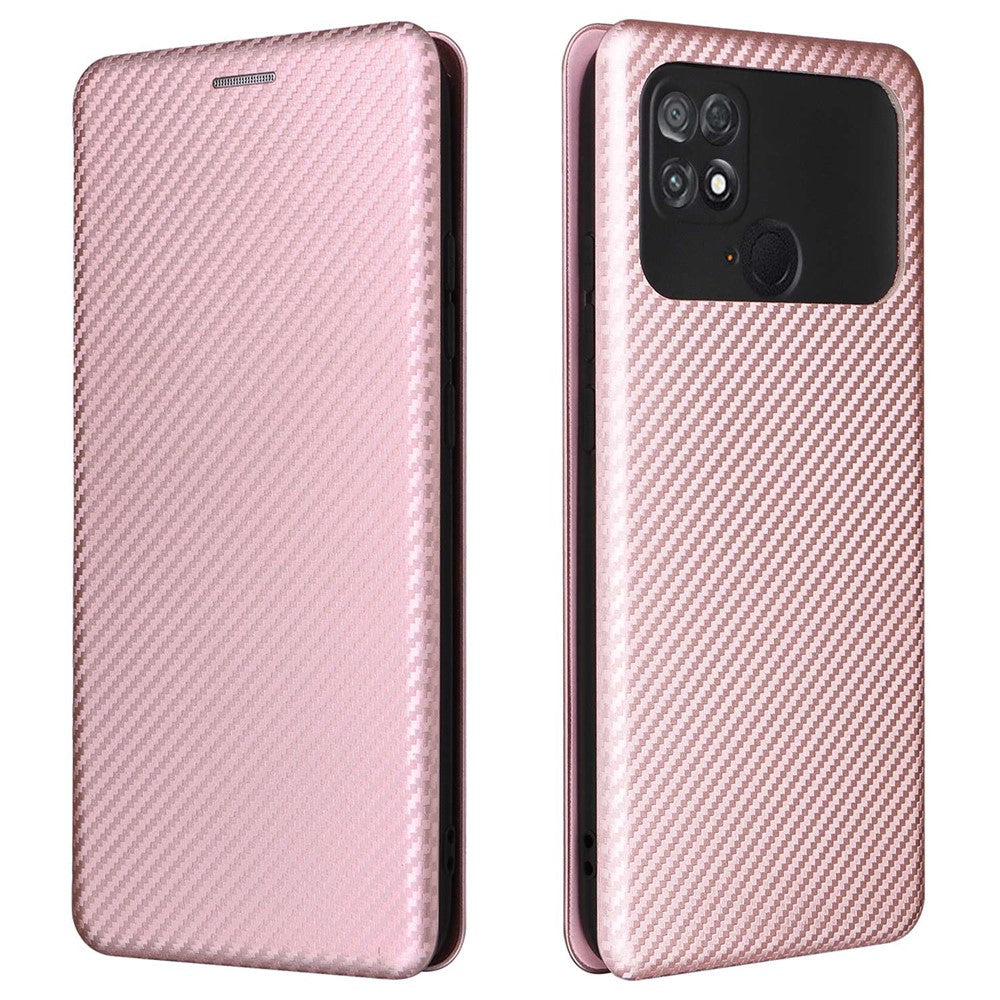 For Xiaomi Poco C40 4G Anti-scratch Carbon Fiber Texture Smartphone Case PU Leather Magnetic Auto-absorbed Stand Card Holder Phone Shell