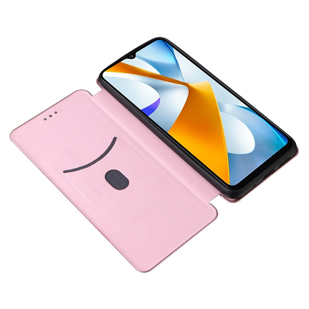 For Xiaomi Poco C40 4G Anti-scratch Carbon Fiber Texture Smartphone Case PU Leather Magnetic Auto-absorbed Stand Card Holder Phone Shell