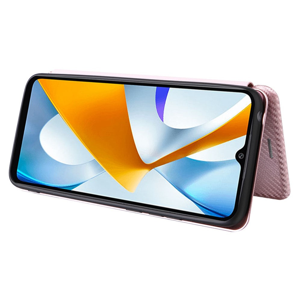 For Xiaomi Poco C40 4G Anti-scratch Carbon Fiber Texture Smartphone Case PU Leather Magnetic Auto-absorbed Stand Card Holder Phone Shell