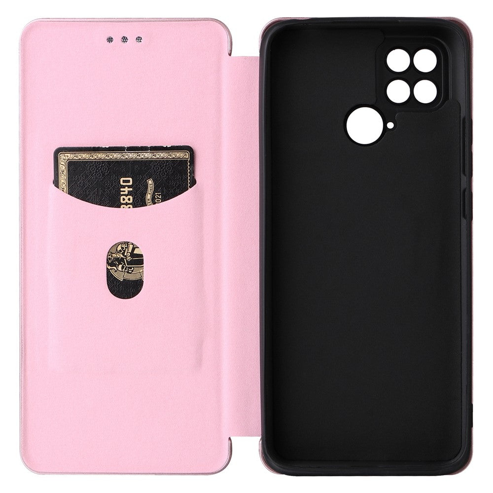 For Xiaomi Poco C40 4G Anti-scratch Carbon Fiber Texture Smartphone Case PU Leather Magnetic Auto-absorbed Stand Card Holder Phone Shell