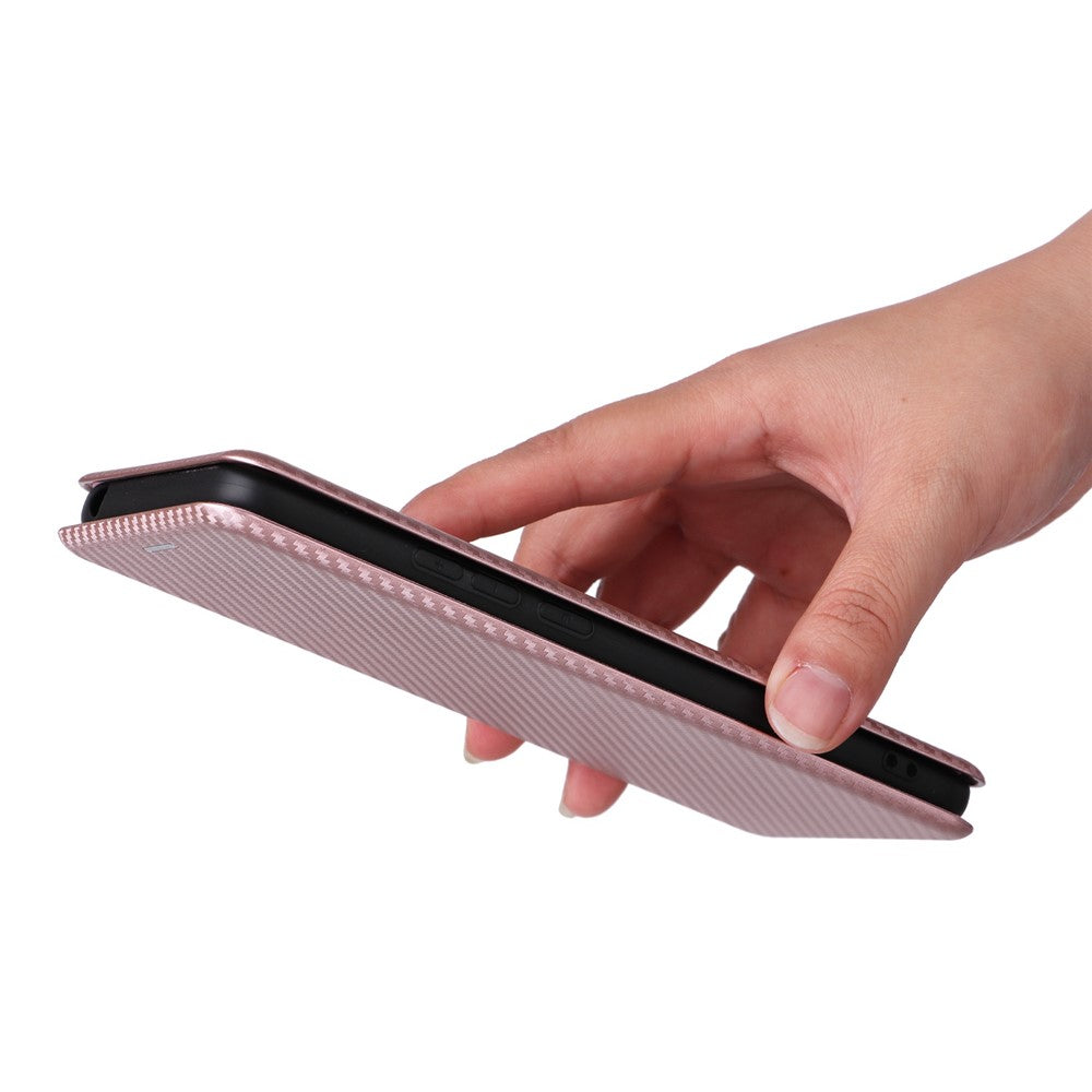 For Xiaomi Poco C40 4G Anti-scratch Carbon Fiber Texture Smartphone Case PU Leather Magnetic Auto-absorbed Stand Card Holder Phone Shell