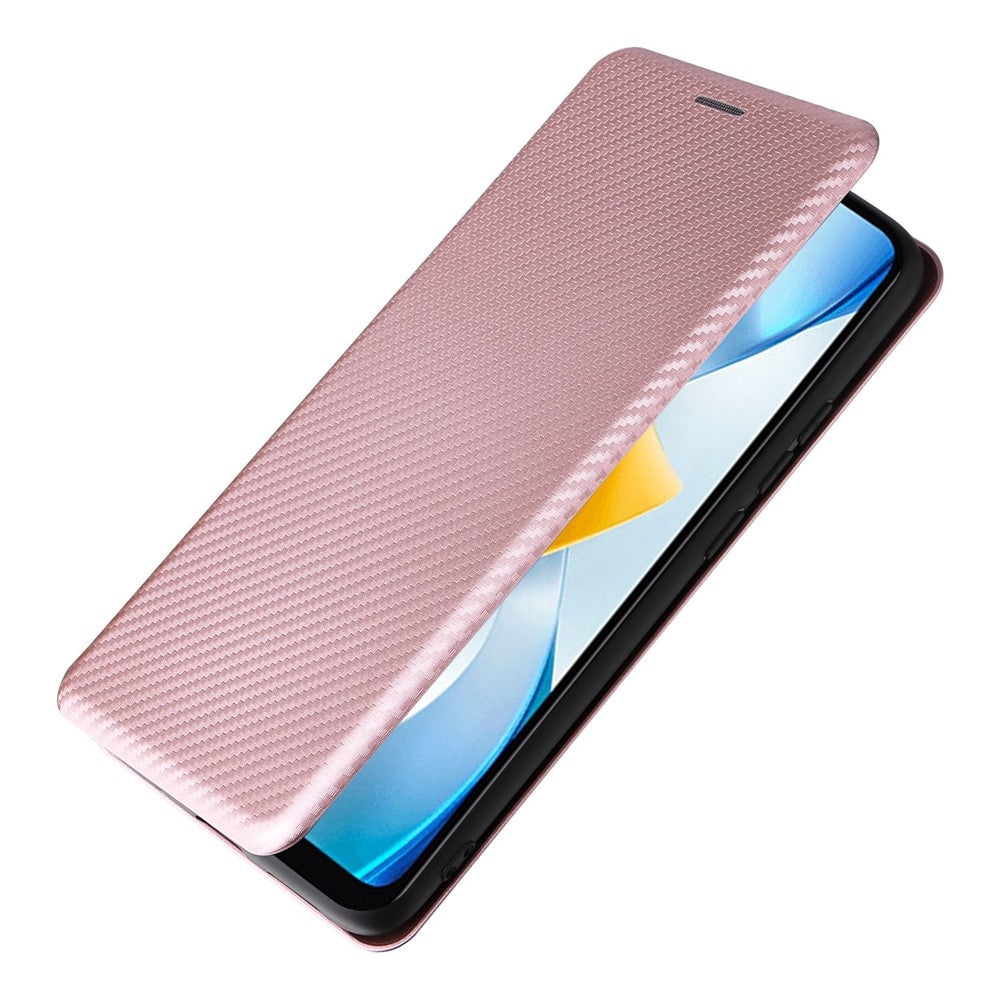 For Xiaomi Poco C40 4G Anti-scratch Carbon Fiber Texture Smartphone Case PU Leather Magnetic Auto-absorbed Stand Card Holder Phone Shell