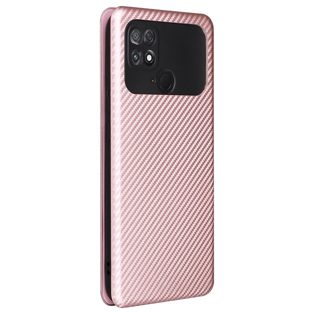 For Xiaomi Poco C40 4G Anti-scratch Carbon Fiber Texture Smartphone Case PU Leather Magnetic Auto-absorbed Stand Card Holder Phone Shell