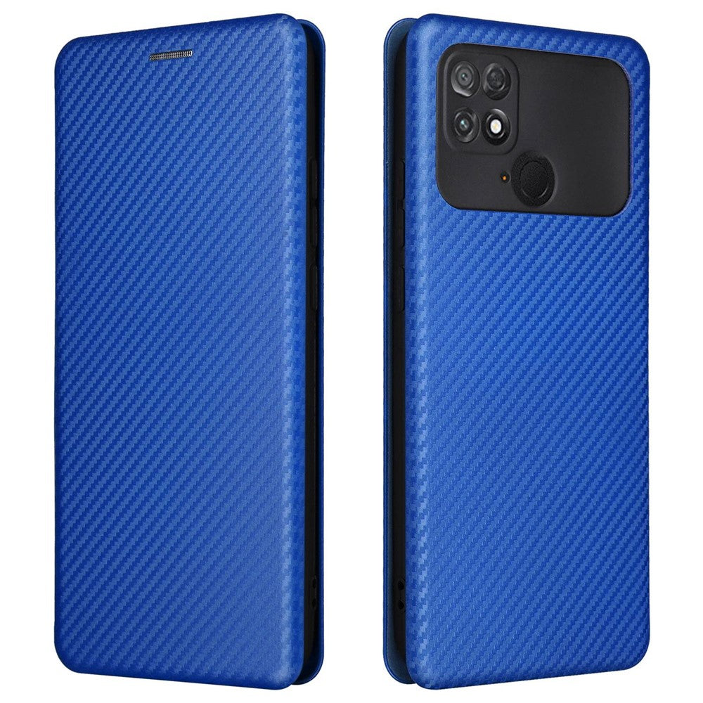 For Xiaomi Poco C40 4G Anti-scratch Carbon Fiber Texture Smartphone Case PU Leather Magnetic Auto-absorbed Stand Card Holder Phone Shell