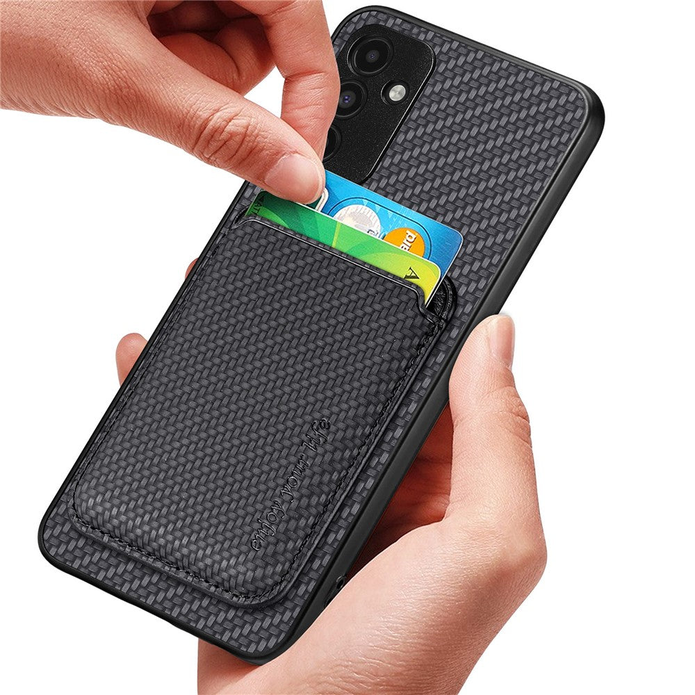 For Xiaomi Redmi Note 14 Pro 5G / Poco X7 5G Case Carbon Fiber Leather Back Cover with Detachable Card Bag
