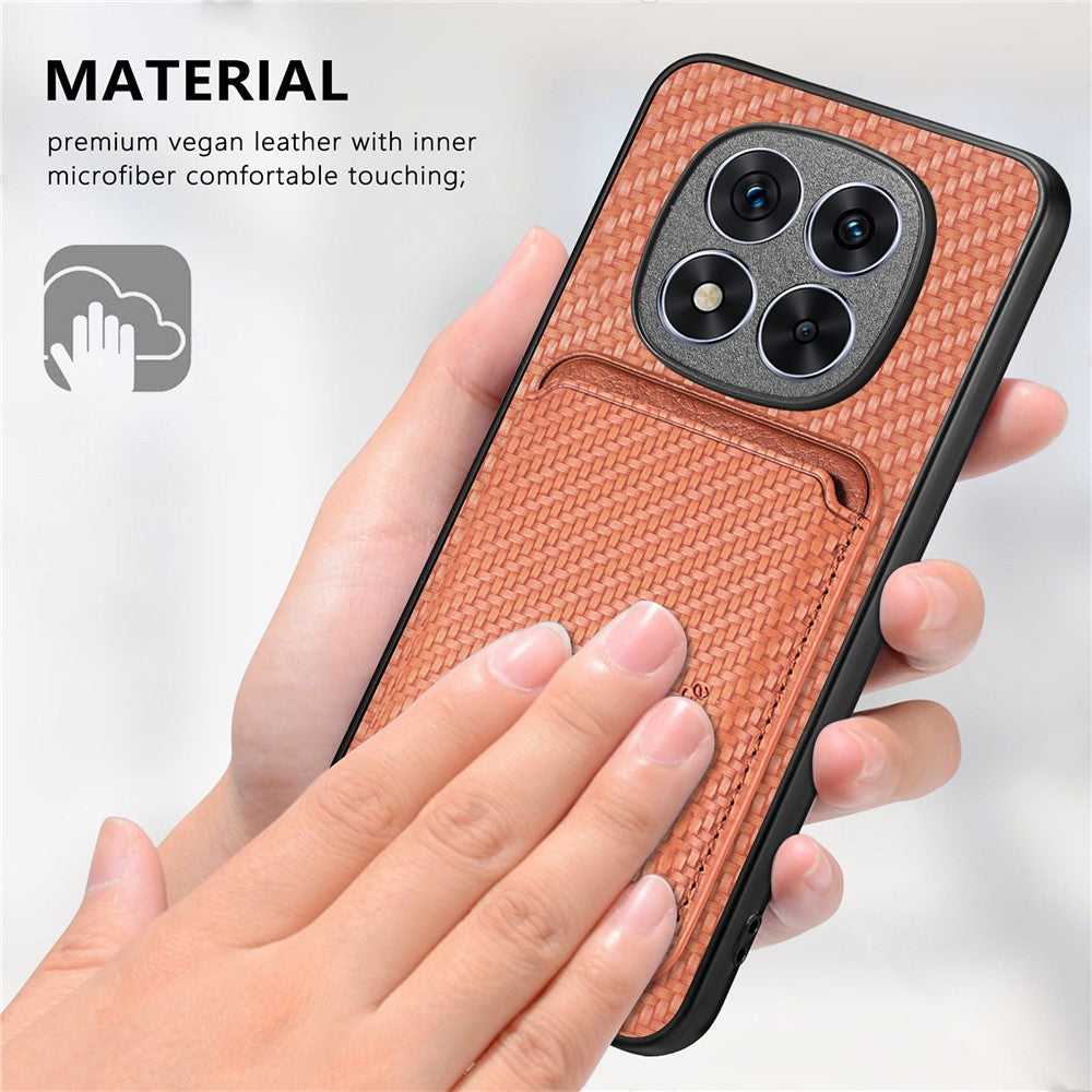 For Xiaomi Redmi Note 14 Pro 5G / Poco X7 5G Case Carbon Fiber Leather Back Cover with Detachable Card Bag