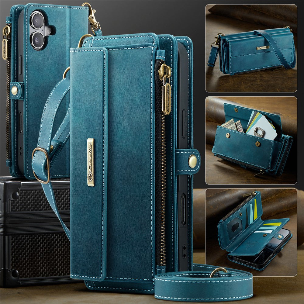 iPhone 16 Wallet-Hülle – Mit RFID-blockierende Reißverschluss-Brieftasche, Ständer & Riemen