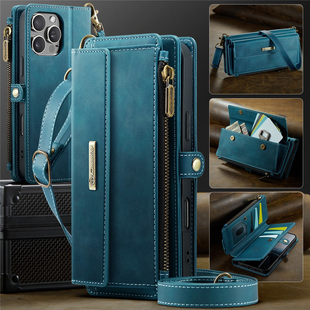 iPhone 16 Pro Wallet-Hülle – Mit RFID-blockierende Reißverschluss-Brieftasche, Ständer & Riemen