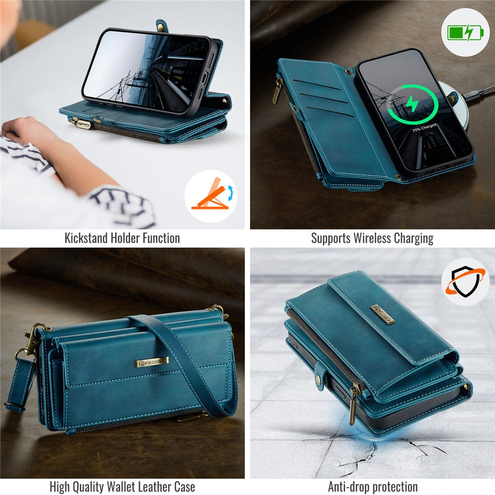 iPhone 12 Pro Max Wallet-Hülle – Mit RFID-blockierende Reißverschluss-Brieftasche, Ständer & Riemen