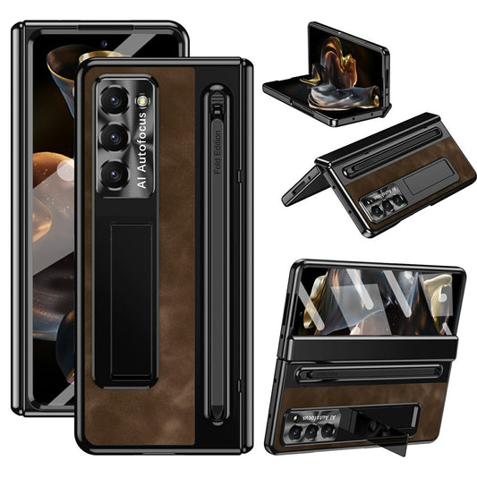 Galaxy Z Fold – Handyhülle aus Kunststoff, PU-Leder und gehärtetem Glas, mit Ständer, mit Displayschutz, mit Stifthalter