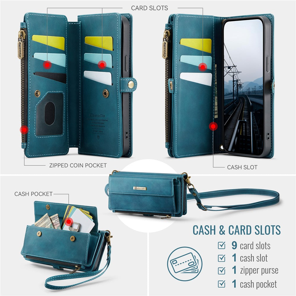 iPhone 14 Pro Max Wallet-Hülle – Mit RFID-blockierende Reißverschluss-Brieftasche, Ständer & Riemen