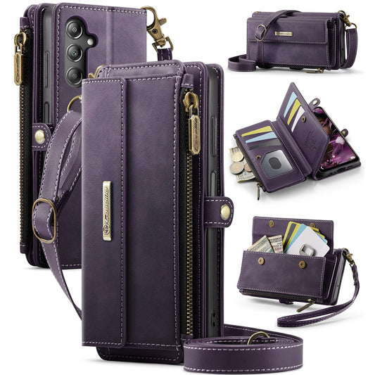 Galaxy A14 5G Wallet-Hülle – Mit RFID-blockierende Reißverschluss-Brieftasche, Ständer & Riemen