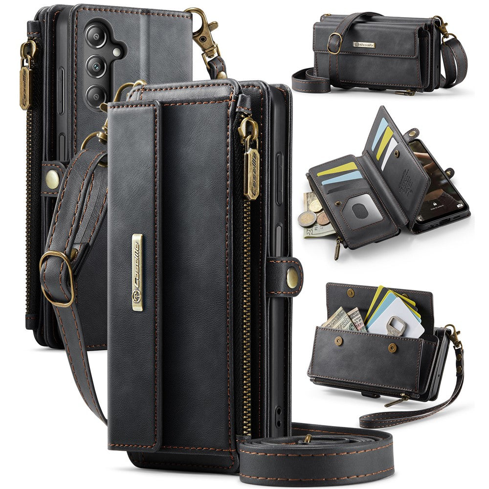 Galaxy A14 5G Wallet-Hülle – Mit RFID-blockierende Reißverschluss-Brieftasche, Ständer & Riemen