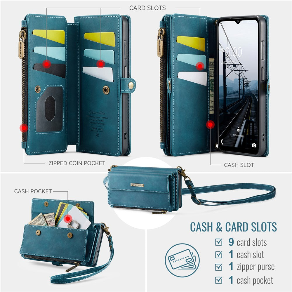 Galaxy A14 5G Wallet-Hülle – Mit RFID-blockierende Reißverschluss-Brieftasche, Ständer & Riemen