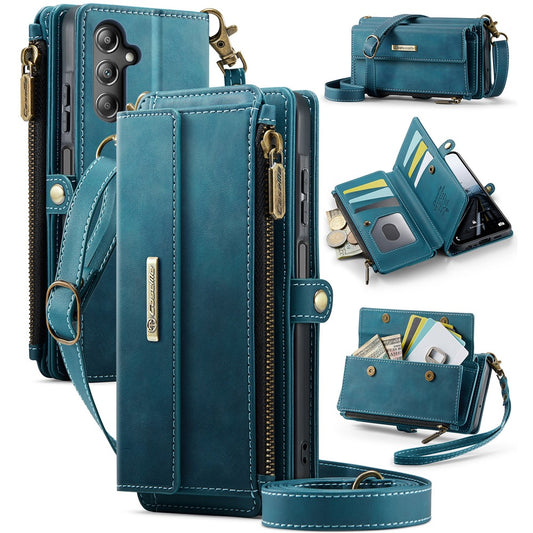 Galaxy A15 5G Wallet-Hülle – Mit RFID-blockierende Reißverschluss-Brieftasche, Ständer & Riemen