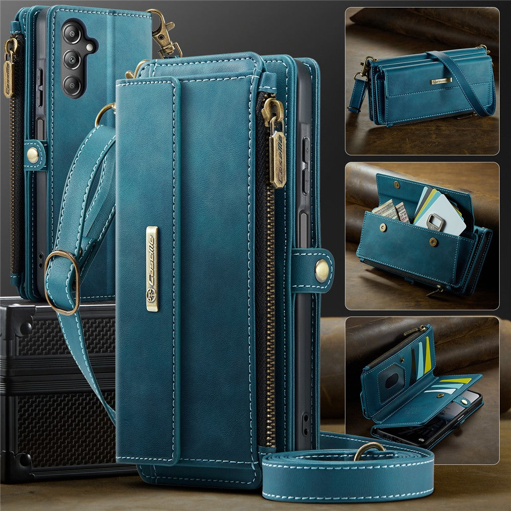 Galaxy A15 5G Wallet-Hülle – Mit RFID-blockierende Reißverschluss-Brieftasche, Ständer & Riemen
