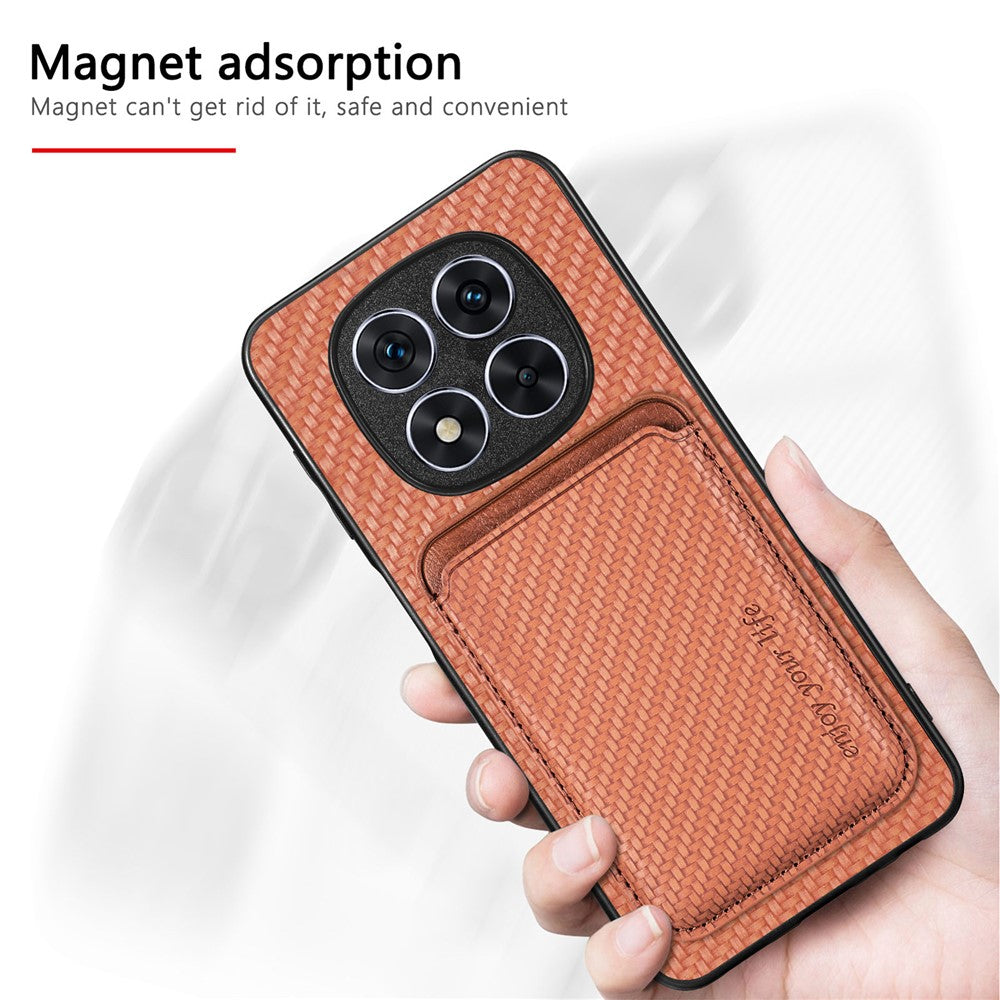 For Xiaomi Redmi Note 14 Pro+ 5G Case Carbon Fiber Leather Back Cover with Detachable Card Bag