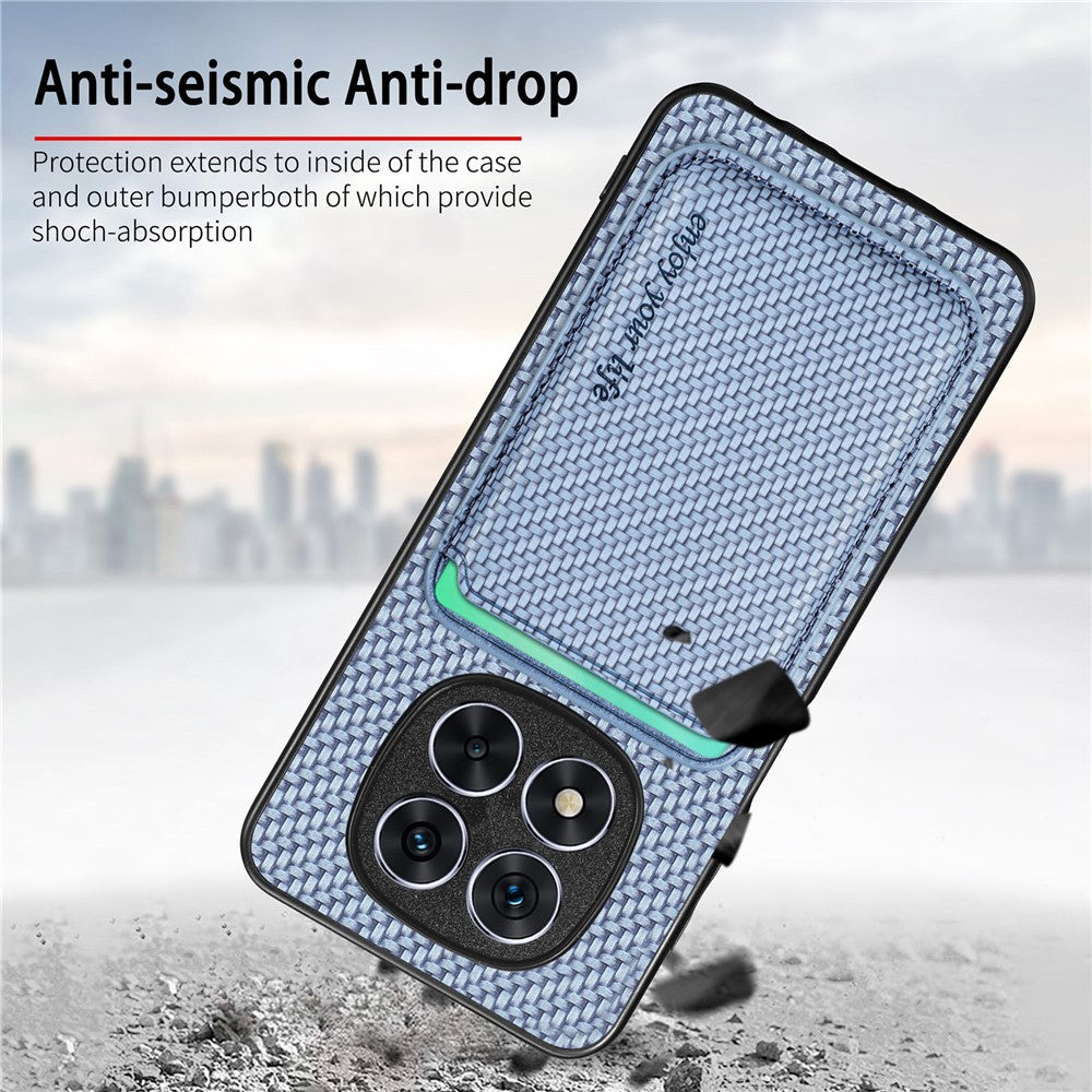 For Xiaomi Redmi Note 14 Pro+ 5G Case Carbon Fiber Leather Back Cover with Detachable Card Bag