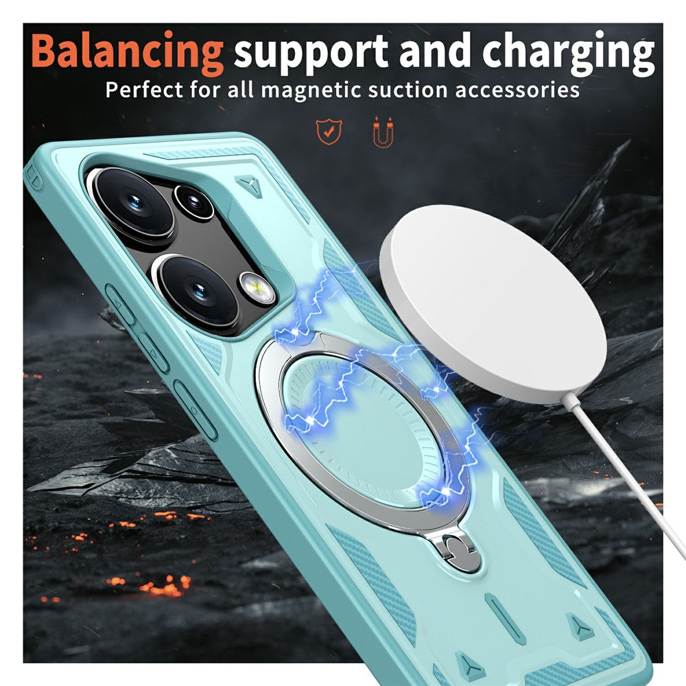 For Xiaomi Poco M6 Pro 4G / Redmi Note 13 Pro 4G Magnetic Case Military Protection PC+TPU Kickstand Phone Cover