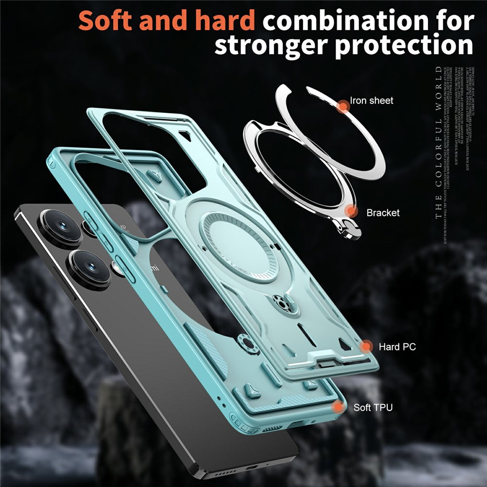 For Xiaomi Poco M6 Pro 4G / Redmi Note 13 Pro 4G Magnetic Case Military Protection PC+TPU Kickstand Phone Cover