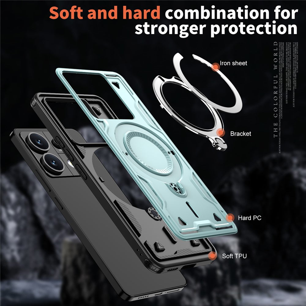 For Xiaomi Poco X6 5G / Redmi Note 13 Pro 5G Magnetic Case Military Protection PC+TPU Kickstand Phone Cover